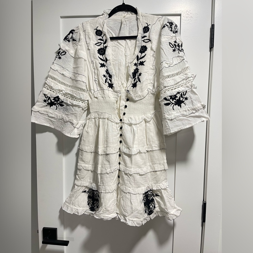White and Black Embroidered Dress